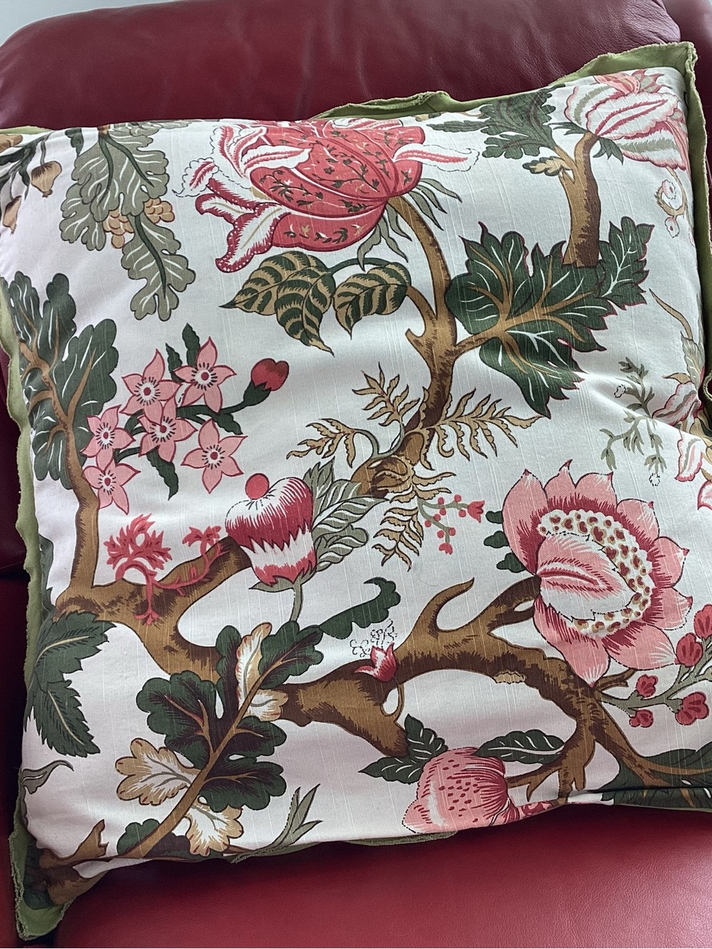 Pottery Barn Pink and Green Botanical Floral Accent Pillow